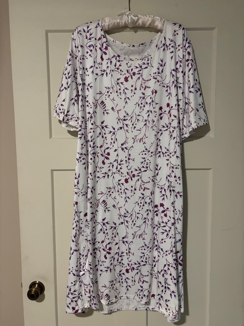 BUNDLE & SAVE!  White Floral Knit T-Shirt Dress with Purple Print